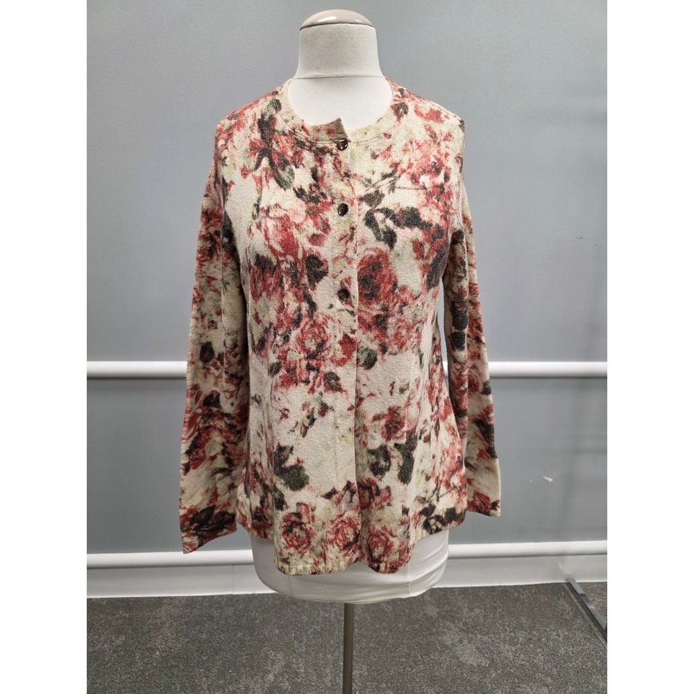 J Jill Floral Print Button Front Knit Cardigan Sweater Women Size M